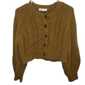 TOCCIN X RTR Cable Knit Button-Front Cropped Chunky Cardigan Sweater Size L EUC